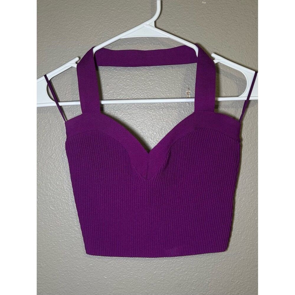 Aritzia Babaton Purple Ribbed Sculpt Knit Cropped Halter Top Women’s Size Small